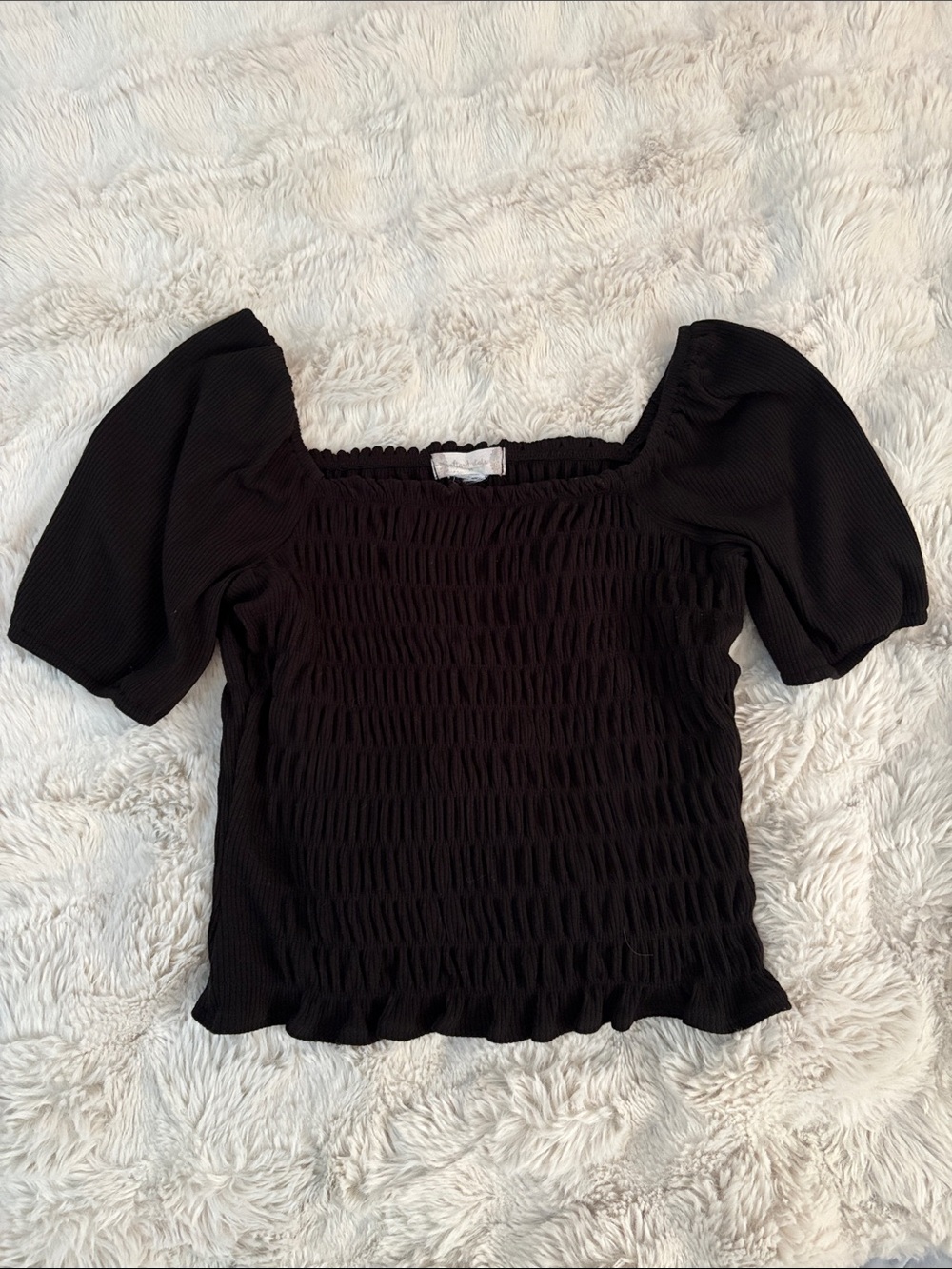 Altar’d State Black Smocked Puff-Sleeve Women's Top (M)